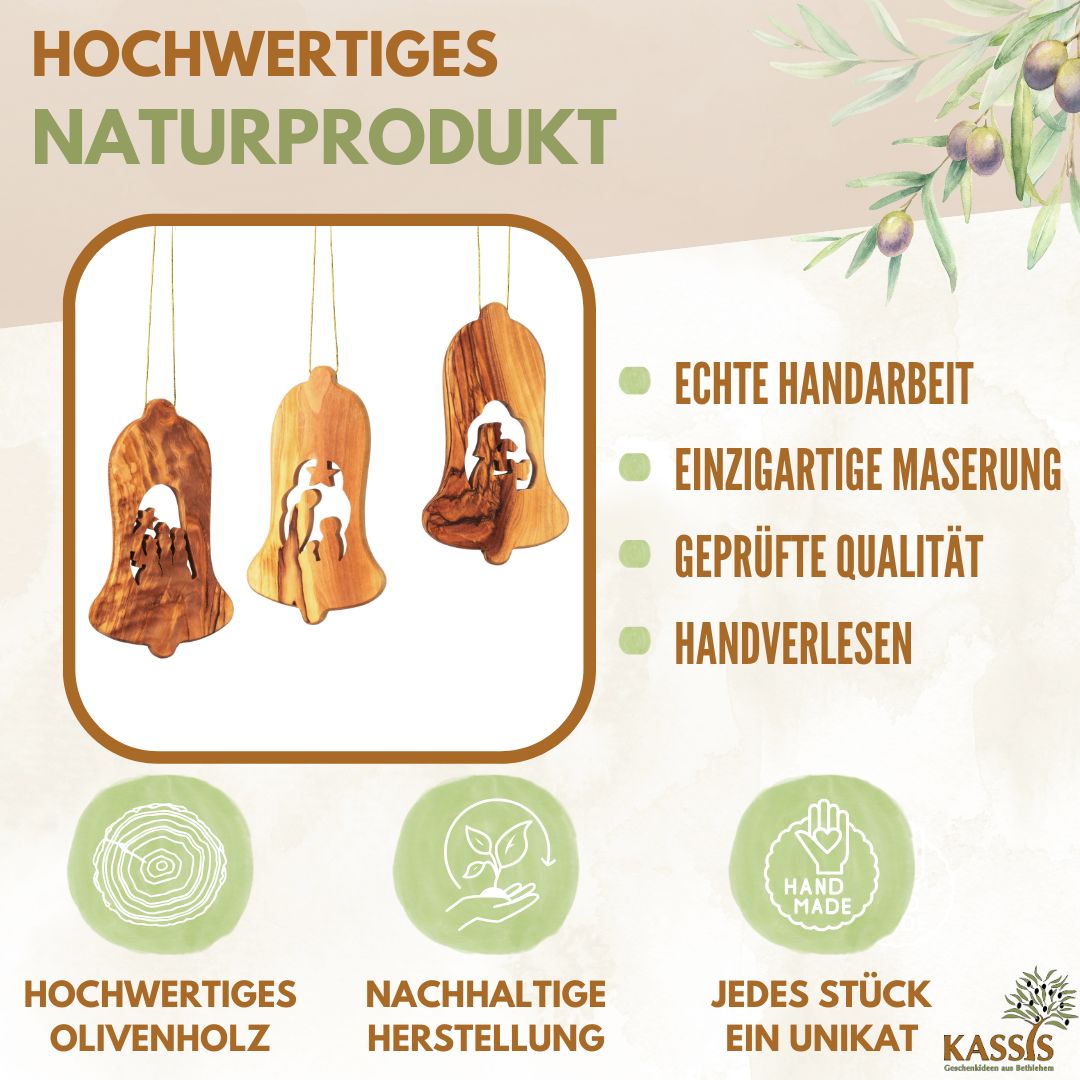 Weihnachtsdeko Baumschmuck Krippe 3er Set Glocke Anhänger - ohne Rinde 2 Weihnachtsdeko Baumschmuck Krippe 3er Set Glocke Anhänger - ohne Rinde – Bild 2