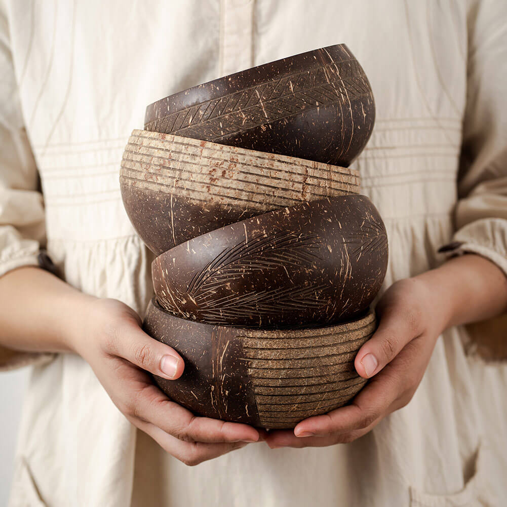 Umweltfreundliches 4er Set Kokosschalen & Löffel 2 Umweltfreundliches 4er Set Kokosschalen & Löffel – Bild 2