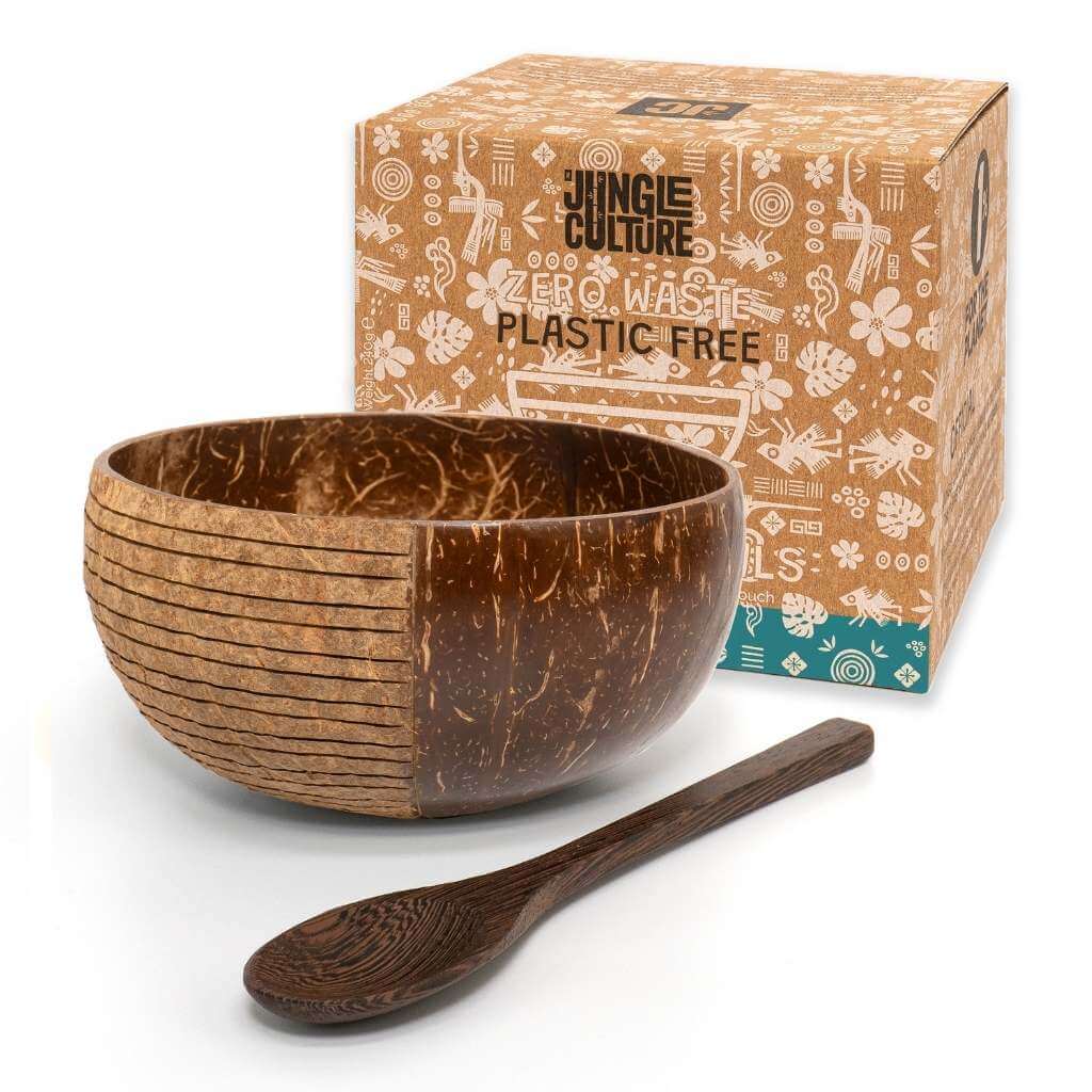 coconut shell bowls natural 1 2 Gemusterte Kokosschale & Löffel (Einzelset)
