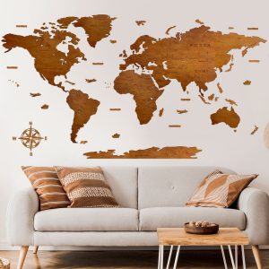 Weltkarte aus Holz Walnuss (Länderkarte)