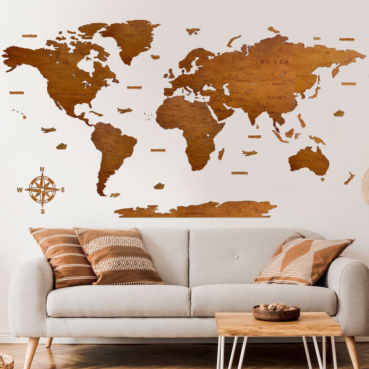 country wooden world map walnut 1 e1764811640389 Weltkarte aus Holz Walnuss (Länderkarte)