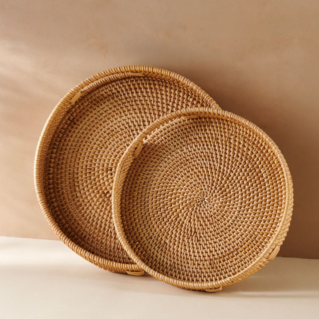 round rattan trays Rattan Tablett – Naturfarbe (Mehrere Größen) - Mittel (30cm / 12")