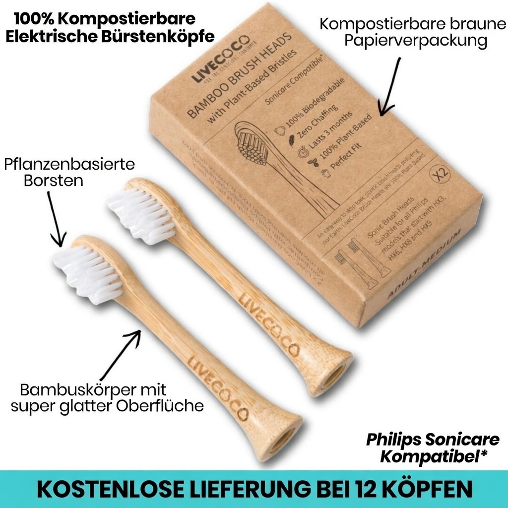 Bambus Ersatzbuerstenkoepfe Bambus Aufsteckbürsten für Philips Sonicare Zahnbürsten | Vegan