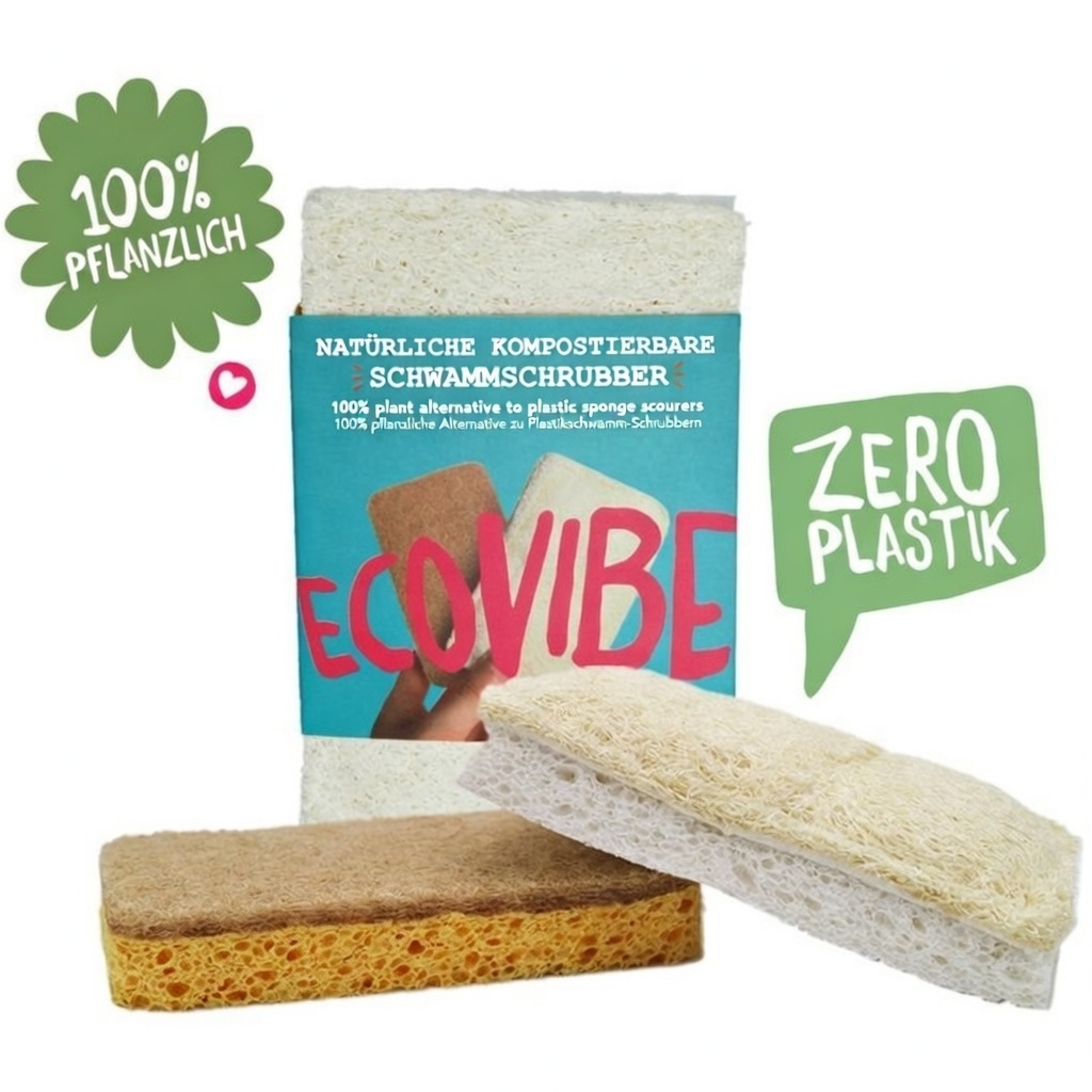 Kompostierbares Eco Schwamm Kompostierbares Eco-Schwamm-Set – Sisal & Luffa Mix Saugstark & Kratzfrei