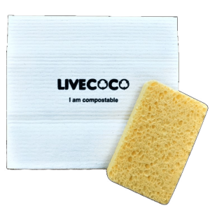Stilvolle Öko-Küche ohne Plastik 17 LiveCoco Reinigungs-Set: 5x Kompostierbare Schwämme & 3x Zellulose