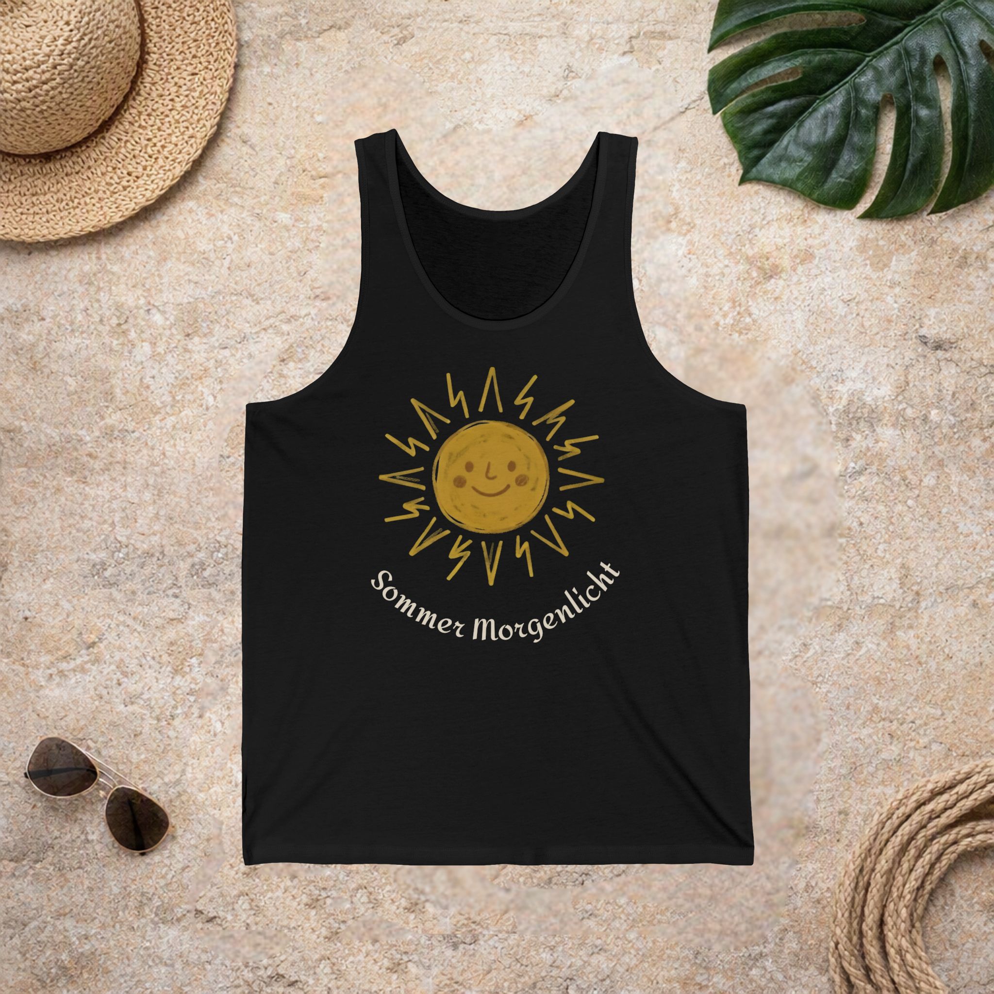 Sommer Morgenlicht Tank Top | Sonnen Motiv mit deutscher Aufschrift | Leichtes Unisex Sommer Shirt 3 Sommer Morgenlicht Tank Top | Sonnen Motiv mit deutscher Aufschrift | Leichtes Unisex Sommer Shirt – Bild 3