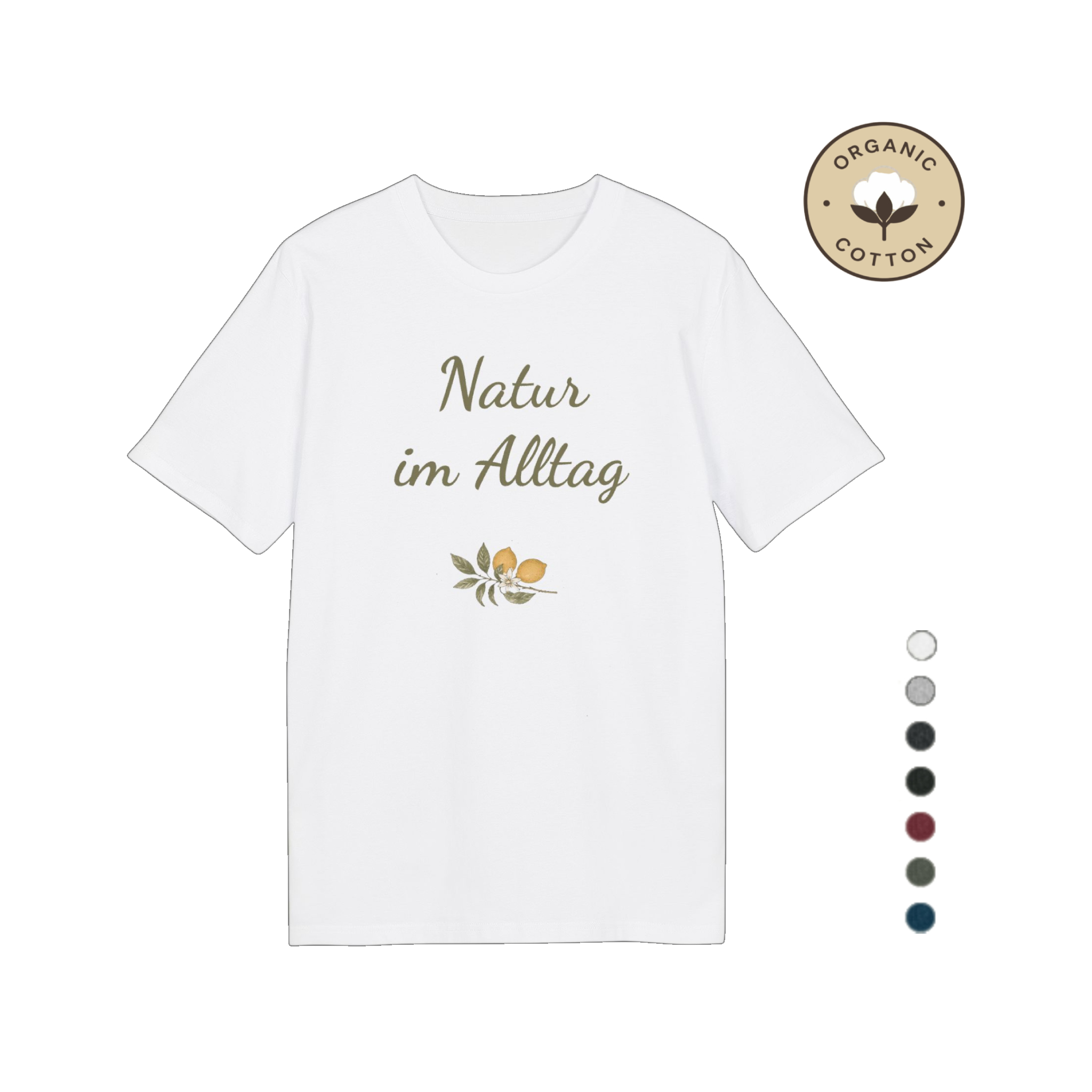 20260712003327 1f17d894 c9cc 6bba 9ace 5a24b4470dc0 Bio T-Shirt Natur im Alltag | Botanisches Kräuter Motiv mit Zitronen | Unisex Shirt Classic aus Bio-Baumwolle