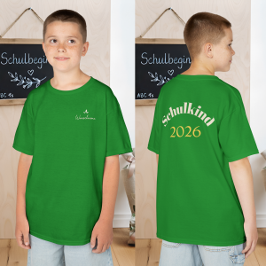 Premium Schulkind 2026 Jungen T-Shirt | Vorder- & Rückendruck mit Wunschname