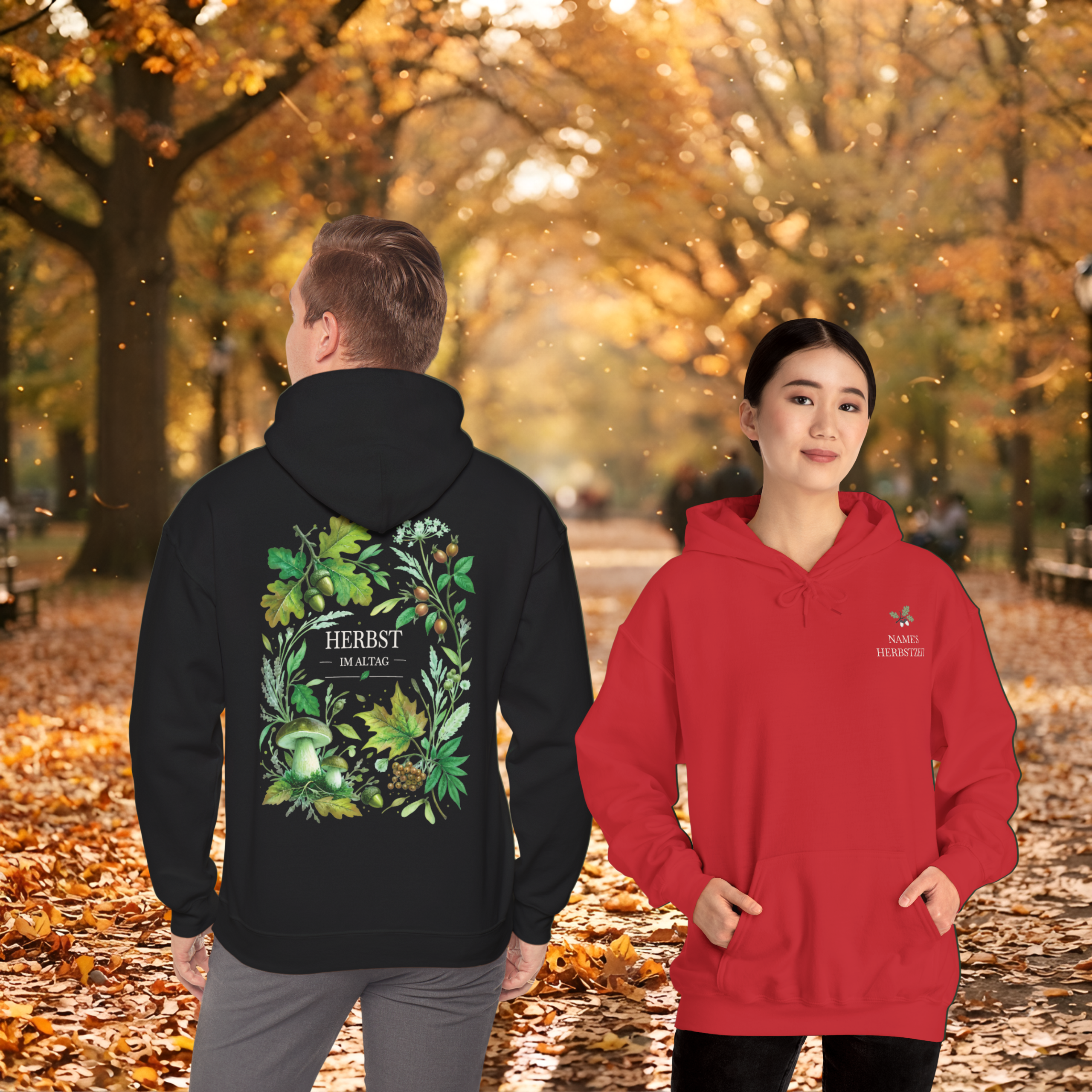 20260927234450 1f1bacd6 e3ad 6df8 a869 ca2aa7337876 1 scaled Herbst Hoodie Premium Unisex | Botanischer Herbstprint mit Blättern & Pilzen | Dunkler Streetwear Look | Personalisierbar
