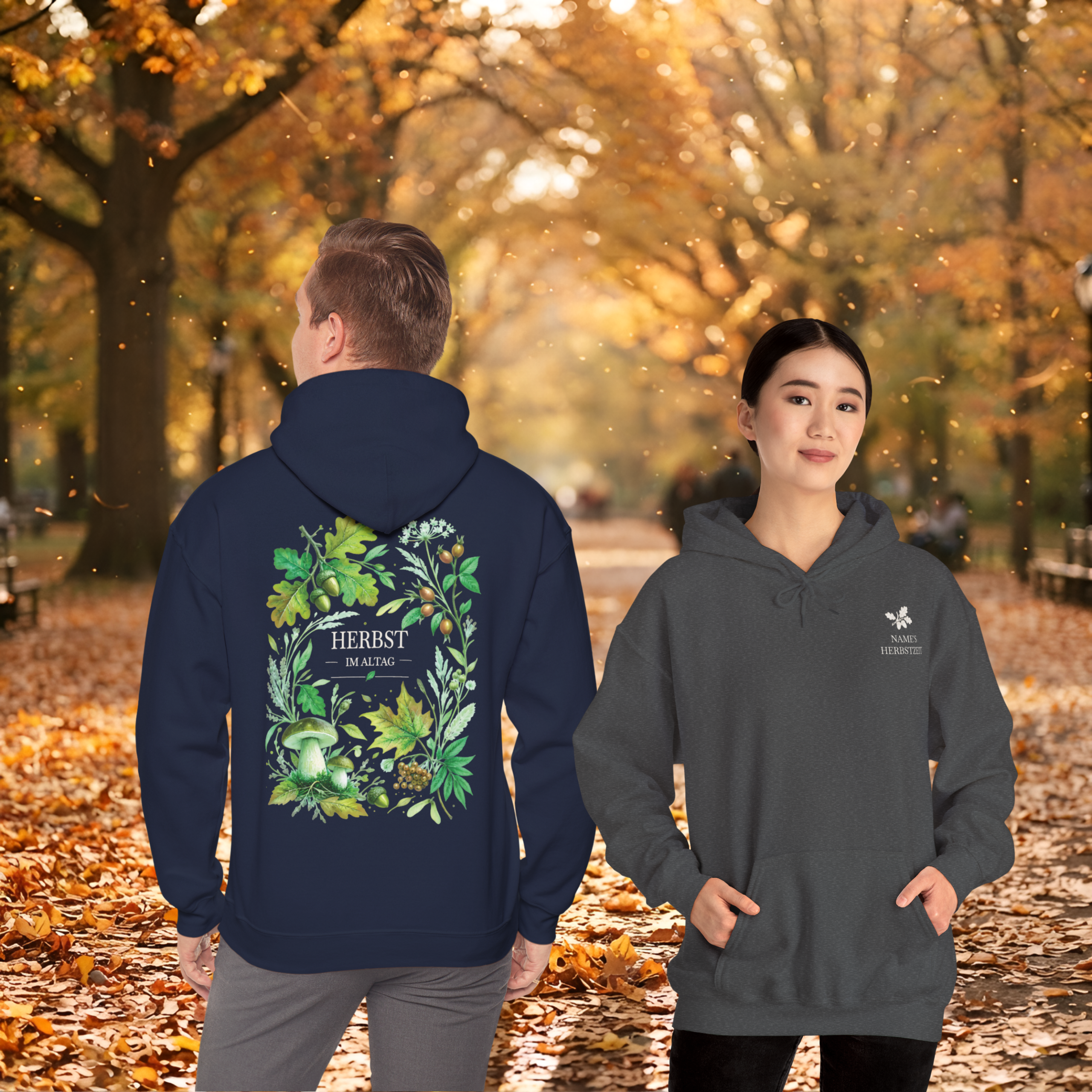Herbst Hoodie Premium Unisex | Botanischer Herbstprint mit Blättern & Pilzen | Dunkler Streetwear Look | Personalisierbar 2 Herbst Hoodie Premium Unisex | Botanischer Herbstprint mit Blättern & Pilzen | Dunkler Streetwear Look | Personalisierbar – Bild 2