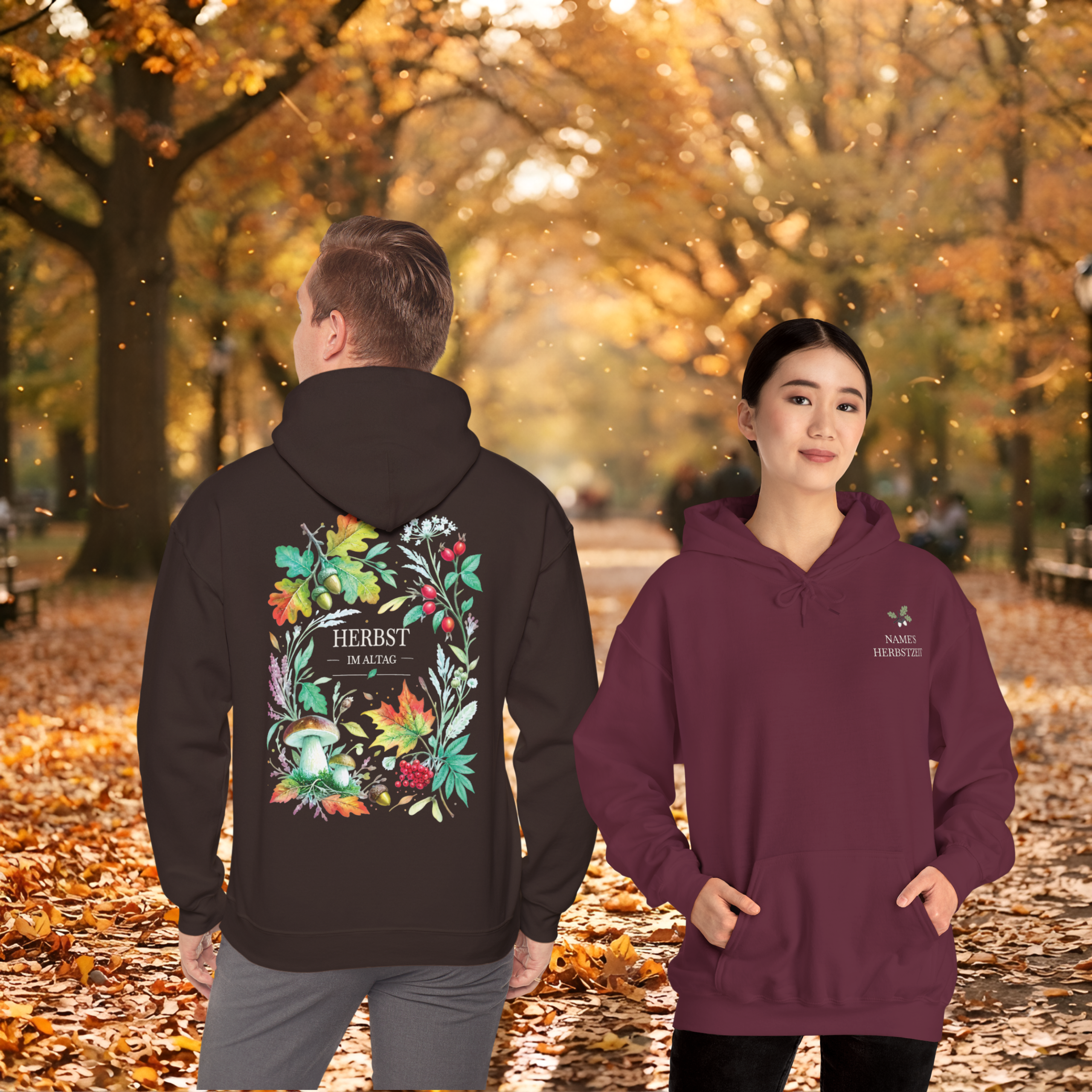 Herbst Hoodie Premium Unisex | Botanischer Herbstprint mit Blättern & Pilzen | Dunkler Streetwear Look | Personalisierbar 3 Herbst Hoodie Premium Unisex | Botanischer Herbstprint mit Blättern & Pilzen | Dunkler Streetwear Look | Personalisierbar – Bild 3